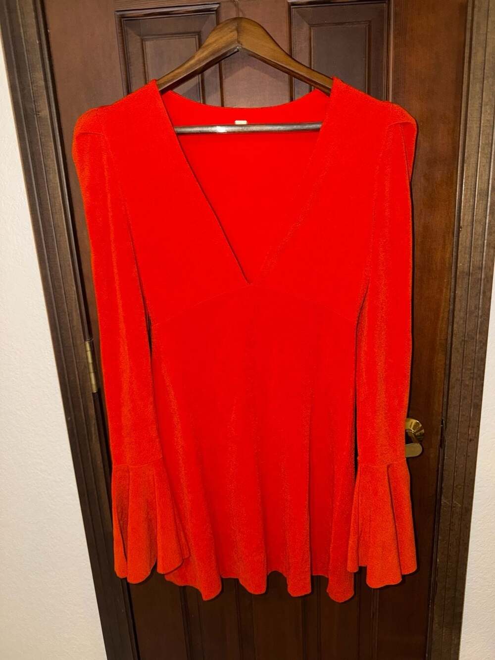 Free People Talk About It - Coral Red Long Sleeve Dress - ,